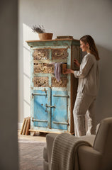 Sun-Bleached Antique Wardrobe - genuine handcrafted solid wood india antique furniture, KBART SKU KBART-1084, front view
