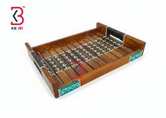 A wooden serving tray with a slatted top, dark handles, and decorative inlay details, shown on a white background with a KB Art logo.