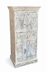 Matte Finish Antique Cabinet, Genuine Vintage Solid Wood Furniture Hand-Restored in India by Skilled Rajasthani Artisan Craftsmen