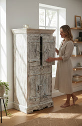 Matte Finish Antique Cabinet - genuine handcrafted solid wood india antique furniture, KBART SKU KBART-1061, front view