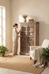 India Heritage Reclaimed Wood Jharokha Cabinet | Genuine Reclaimed Wood Construction, Hand-Carved and Restored, One-of-a-Kind Vintage Statement Piece