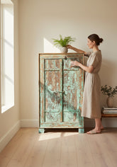Aged Hardwood Cabinet - genuine handcrafted solid hardwood india antique furniture, KBART SKU KBART-1001, front view