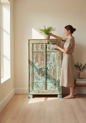 Aged Hardwood Cabinet - Genuine Antique Solid Hardwood Cabinet, Hand-Restored by Rajasthani Artisans in India, One-of-a-Kind Heritage Piece