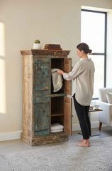 Authentic Solid Wood Antique Wood Specimen Cabinet from India - Traditionally Hand-Finished, No Two Pieces Alike, Sustainable Antique Furniture