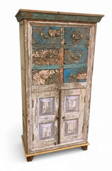 India Heritage Aged Patina Wood Cabinet | Genuine Solid Wood Construction, Hand-Carved and Restored, One-of-a-Kind Vintage Statement Piece
