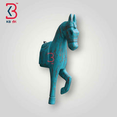 KB ART Turquoise Blue Horse Wall Decor - 16-Inch Distressed Wooden Wall Hanging with Golden Touch | Handcrafted Vintage-Style Rustic Indian Home Decor
