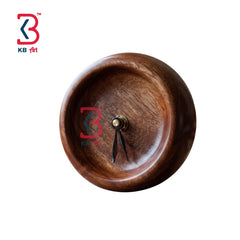 KB ART Minimalist Round Wooden Table Clock - Close-Up of Hand-Carved Artisan Texture - Handcrafted Wooden Decor Jodhpur