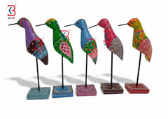 KB ART Wooden Colorful Birds Set Of 5 Table Decor - Styled Display in Home Interior Setting - Handcrafted Wooden Decor Jodhpur