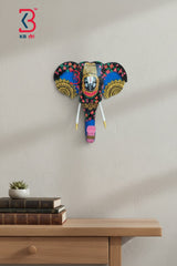 KB ART Wooden Elephant Head Shrinathji 18inches - Styled Display in Home Interior Setting - Handcrafted Wooden Decor Jodhpur