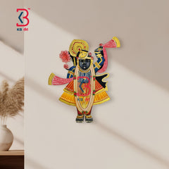 KB ART Standing Shrinathji Pichwai Wall Decor - Front View of Handcrafted Detailing - Handcrafted Wooden Decor Jodhpur
