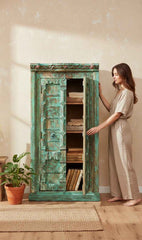 Handcrafted Double Door Antique Armoire in Solid Wood - Authentic India Antique Furniture, Individually Restored by Jodhpur Craftsmen