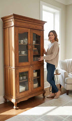 Handcrafted Hand-Carved Base Antique Armoire in Solid Wood - Authentic India Antique Furniture, Individually Restored by Jodhpur Craftsmen