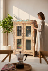Pediment Style Antique Almirah - genuine handcrafted solid wood india antique furniture, KBART SKU KBART-1068, front view