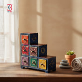 KB ART 6 Drawer Step Chest - Front View of Handcrafted Detailing - Handcrafted Wooden Decor Jodhpur
