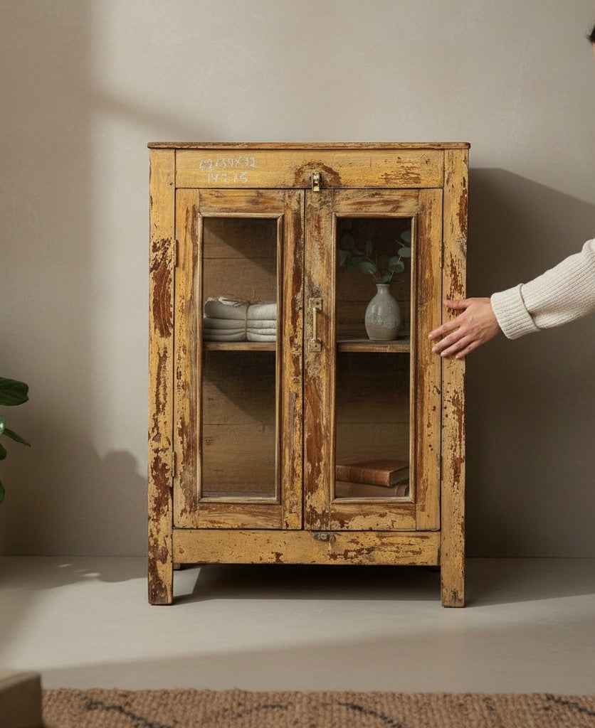 Rare Ethnic Style Wood Cabinet Crafted from Solid Wood - One-of-a-Kind India Antique, Hand-Joined and Hand-Finished by Local Artisans