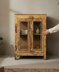 Rare Ethnic Style Wood Cabinet Crafted from Solid Wood - One-of-a-Kind India Antique, Hand-Joined and Hand-Finished by Local Artisans
