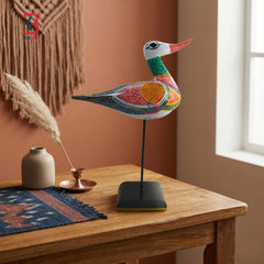 KB ART Wooden Duck Big Stand Pattachitra - Close-Up of Hand-Carved Artisan Texture - Handcrafted Wooden Decor Jodhpur