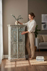 Eclectic Almirah - Genuine Antique Solid Wood Almirah, Hand-Restored by Rajasthani Artisans in India, One-of-a-Kind Heritage Piece