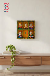 KB ART Rajasthani Musicians Wall Decor - Front View of Handcrafted Detailing - Handcrafted Wooden Decor Jodhpur