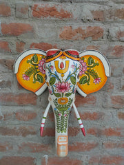 KB ART Handcrafted Wooden Elephant Wall Decor - 18-Inch Pattachitra Inspired Handpainted Art from Jodhpur