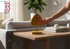 KB ART Yellow Triangle Heart Carved Table Decor - Styled Display in Home Interior Setting - Handcrafted Wooden Decor Jodhpur