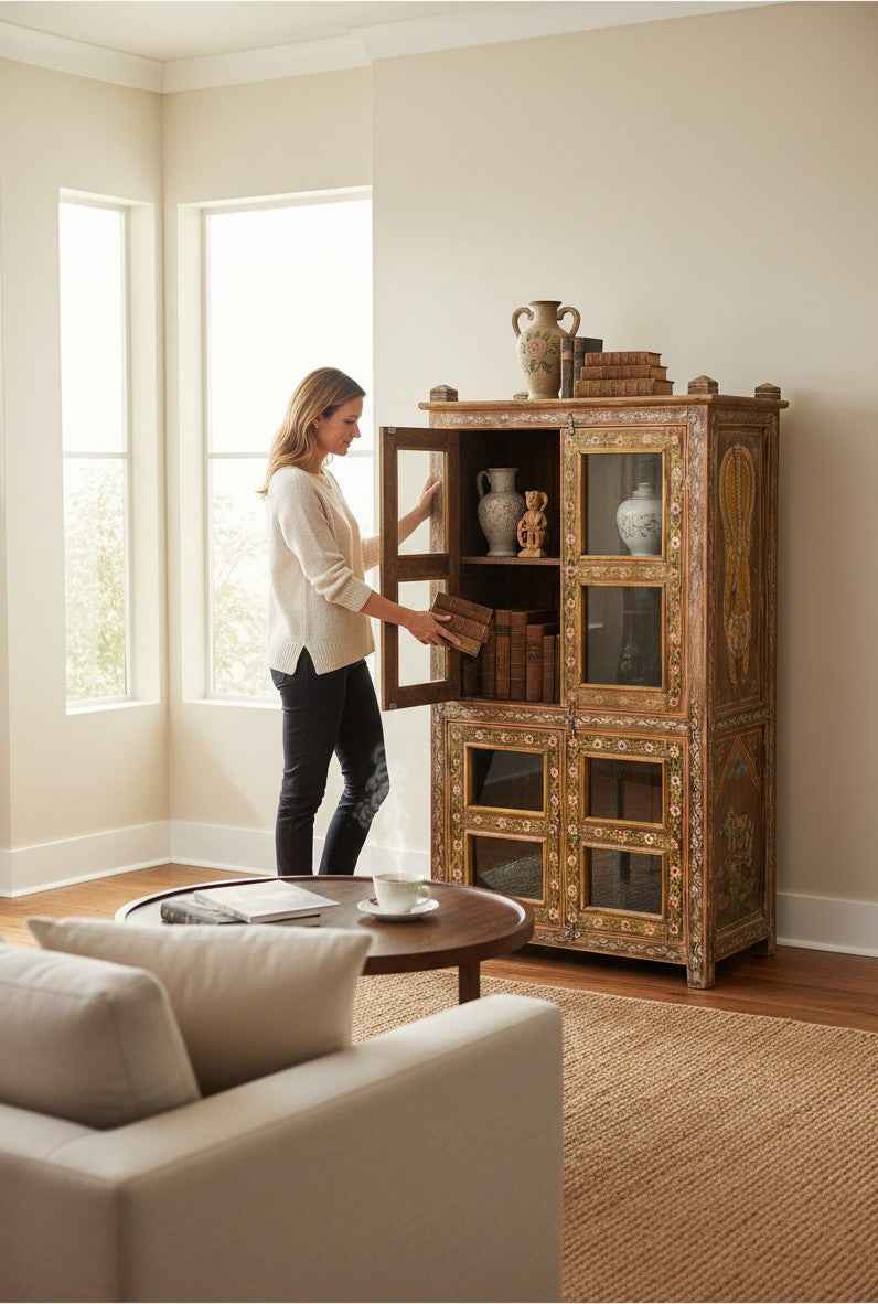 Handcrafted Reclaimed Barn Wood Almirah in Reclaimed Wood - Authentic India Antique Furniture, Individually Restored by Jodhpur Craftsmen