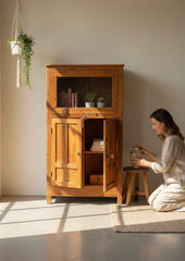 Colonial Era Indian Almirah, Genuine Vintage Solid Wood Furniture Hand-Restored in India by Skilled Rajasthani Artisan Craftsmen