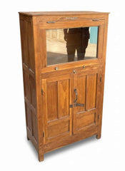 Colonial Era Indian Almirah, Genuine Vintage Solid Wood Furniture Hand-Restored in India by Skilled Rajasthani Artisan Craftsmen