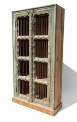 Handcrafted Distressed Teal Floral Carved Armoire in Solid Wood - Authentic India Antique Furniture, Individually Restored by Jodhpur Craftsmen