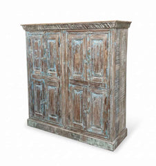 Expertly Carved Almirah, Genuine Vintage Solid Wood Furniture Hand-Restored in India by Skilled Rajasthani Artisan Craftsmen