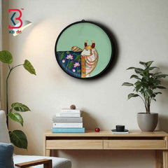 KB ART 12x12 Inch Round Wooden Pichwai Cow Wall Plate | Handpainted Blue Lotus Cow Art | Traditional Indian Home Decor