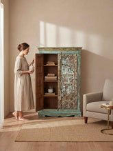 Rare Distressed Wood Antique Almirah Crafted from Solid Wood - One-of-a-Kind India Antique, Hand-Joined and Hand-Finished by Local Artisans