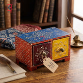 KB ART Hand Painted Wooden 2 Drawer Jewelry Box - Front View of Handcrafted Detailing - Handcrafted Wooden Decor Jodhpur