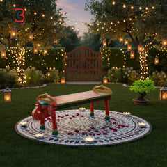 KB ART Hand-Painted Round Wooden Coffee Table with White Floral Motifs