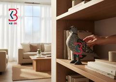 KB ART Antique Grey Pigeon Wooden Bird Sculpture - Styled Display in Home Interior Setting - Handcrafted Wooden Decor Jodhpur