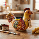KB ART Painted Rooster Chicken Tlight Holder - Styled Display in Home Interior Setting - Handcrafted Wooden Decor Jodhpur