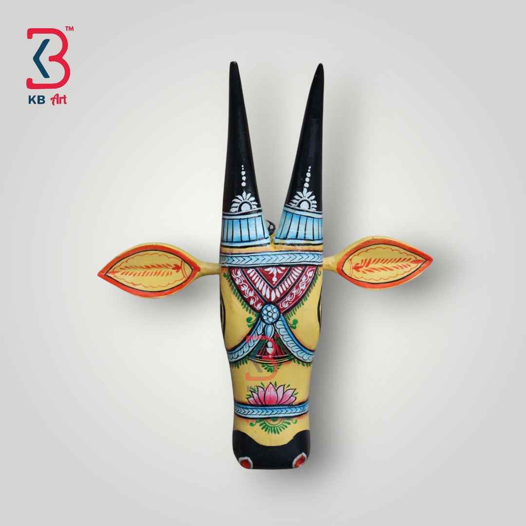 KB ART Handpainted Cow Head Wall Hanging - 11-Inch Pattachitra Bull/Nandi Mask | Indian Folk Art Home Decor | Handmade in Jodhpur