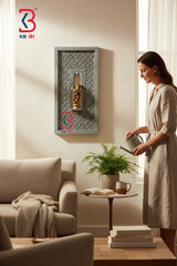 KB ART Wooden Carved Jalli Panel Krishna Stand - Close-Up of Hand-Carved Artisan Texture - Handcrafted Wooden Decor Jodhpur