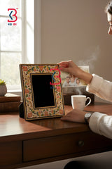KB ART Wooden Handpainted Photo Frame - Close-Up of Hand-Carved Artisan Texture - Handcrafted Wooden Decor Jodhpur
