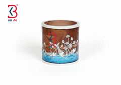 KB ART Fish Pond Wooden Planter Holder - Front View of Handcrafted Detailing - Handcrafted Wooden Decor Jodhpur