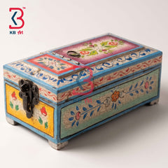 Handcrafted Vintage Wooden Jewelry Box with Pop-Up Mirror (10x5.5x4 Inches) | Rajasthani Hand-Painted Antique Vanity Trinket Organizer