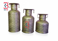 KB ART Antique Finish Iron Lantern Set - Front View of Handcrafted Detailing - Handcrafted Wooden Decor Jodhpur