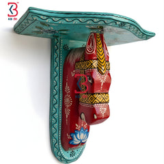 KB ART Hand Painted Red Horse Wall Shelf - Front View of Handcrafted Detailing - Handcrafted Wooden Decor Jodhpur