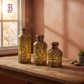 KB ART Cut Work Metal Lantern Vases - Close-Up of Hand-Carved Artisan Texture - Handcrafted Wooden Decor Jodhpur