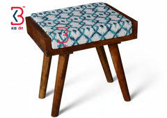 KB ART rectangular foldable wooden stool with hand-painted teal geometric design on a white background.