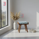 KB ART handcrafted portable wooden stool with white and teal artisan paint detail.