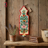 KB ART Mughal Floral Wooden Tea Light Holder Wall Hanging - Close-Up of Hand-Carved Artisan Texture - Handcrafted Wooden Decor Jodhpur