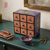 KB ART Wooden 9 Drawer Mdf Box Purple - Front View of Handcrafted Detailing - Handcrafted Wooden Decor Jodhpur