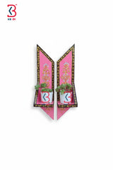 KB ART Pink Hand Painted Wall Shelves Set - Front View of Handcrafted Detailing - Handcrafted Wooden Decor Jodhpur
