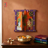 KB ART Wooden Pichwai Radha Krishna Window Mirror - Close-Up of Hand-Carved Artisan Texture - Handcrafted Wooden Decor Jodhpur